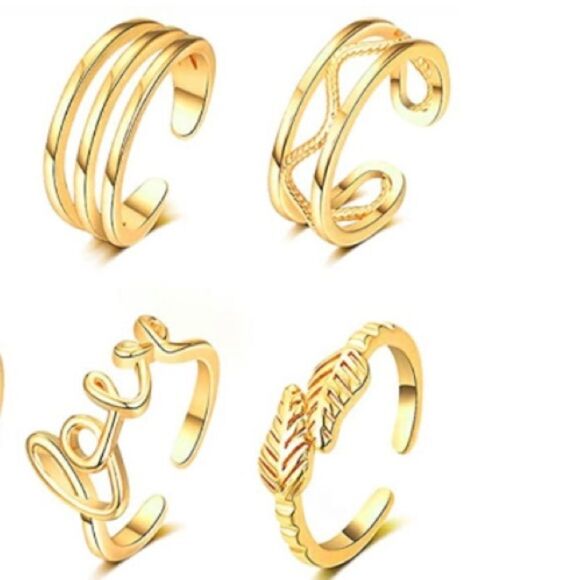 18K Yellow Gold Adjustable Boho Open Toe Rings - Set of 20 - Picture 4 of 10